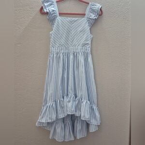Habitual Girl Light Blue Striped High Low Ruffled  Kids Dress